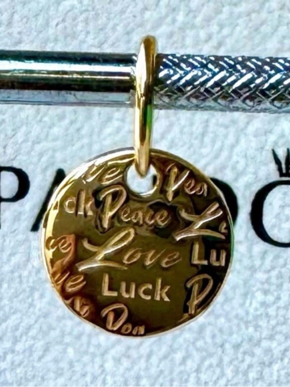 ❗️NEW❗️Authentic Pandora 14k Solid  Gold Peace, Love & Luck Dangle Charm